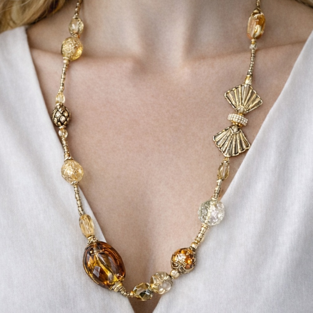 Handcrafted brown & Gold Beaded Necklace – Vintage-Inspired Artisan